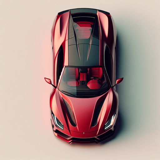 red topdown look of luxury speedy car.
Single Game Texture.  In-Game asset.  Blank background.  High contrast.  No shadows
