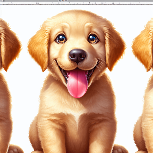 A happy golder retriever puppy. tongue hanging out in happiness. sitting down and looking at the viewer..
Single Game Texture. In-Game asset. 2d. Blank background. High contrast. No shadows.