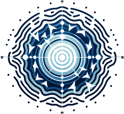 Concentric circles or energy waves expanding outwards from a central point. The waves could be depicted as sharp lines of light blue or white energy. Could also incorporate small lightning-like sparks within the surge..
Single Game Texture.  In-Game asset.  2d.  Blank background.  High contrast.  No shadows