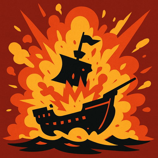 crea una imagen de un barco estallando.
In-Game asset.  2d.  High contrast.  No shadows