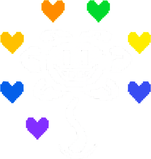 Flowey Undertale but with 6 souls (Orange,Green,Yellow,blue,Purple, Light Blue).
In-Game asset.  2d.  High contrast.  No shadows