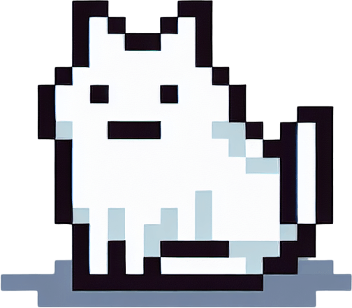 8-bit. cartoon. stray cat ghost. white. Single Game Texture. In-Game asset. 2d. Blank background. High contrast. No shadows.