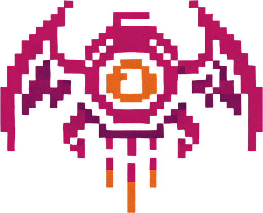 Flying Space enemy.
In-Game asset.  2d.  High contrast.  No shadows. Pixelart style.