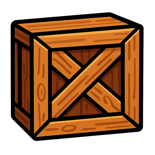 Box wooden.
In-Game asset.  2d.  High contrast.  No shadows