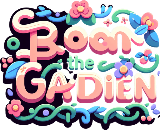 Create a SVG text design in bold cartoon style: “Bloom the garden" in chunky rounded letters with floral accents and vines. Use spring pastels.​​​​​​​​​​​​​​​​.
Single Game Texture. In-Game asset. 2d. Blank background. High contrast. No shadows.