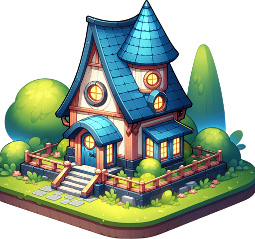 round house planet, cartoon Single Game Texture. In-Game asset. 2d. Blank background. High contrast. No shadows. Single Game Texture. In-Game asset. 2d. Blank background. High contrast. No shadows.
