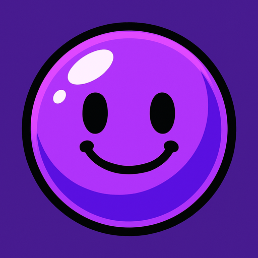 Purple bubble with smiley face.
In-Game asset.  2d.  High contrast.  No shadows