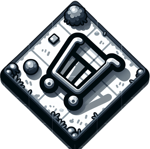 Top-down image of a shopping cart.
Single Game Texture.  In-Game asset.  2d.  Blank background.  High contrast.  No shadows