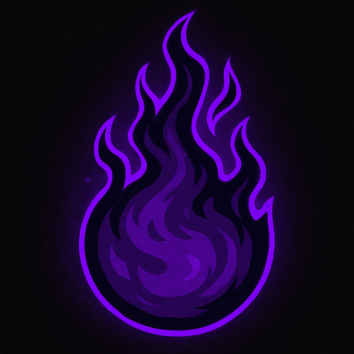 Karanlık morumsu ateşi yukarı doğru olan alev topu.
In-Game asset.  2d.  High contrast.  No shadows