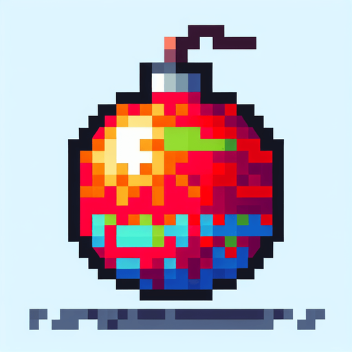 bomb pikcel.
Single Game Texture. In-Game asset. 2d. Blank background. High contrast. No shadows.