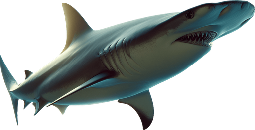 Hammer shark swimming in left direction...
2024 game style. Photorealistic. Full lateral view from mouth to tail