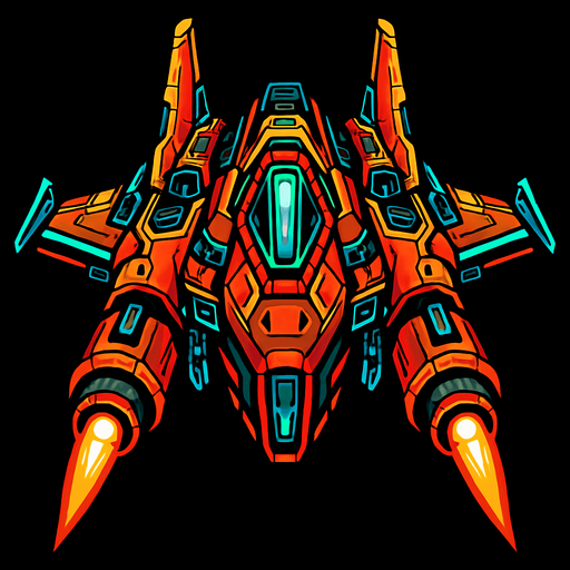 Make it a ship for a space shooting game with intense designing.
In-Game asset.  2d.  High contrast.  No shadows