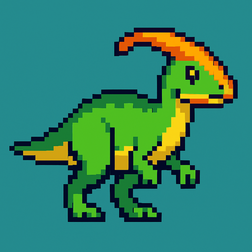 Make it 8 bit style dinosaur parasaurus cartoon character.
In-Game asset.  High contrast.  No shadows