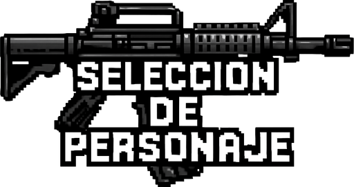 un rifle de asalto m4 negro que en medio diga seleccion de personaje hecho con pixeles.
In-Game asset.  2d.  High contrast.  No shadows