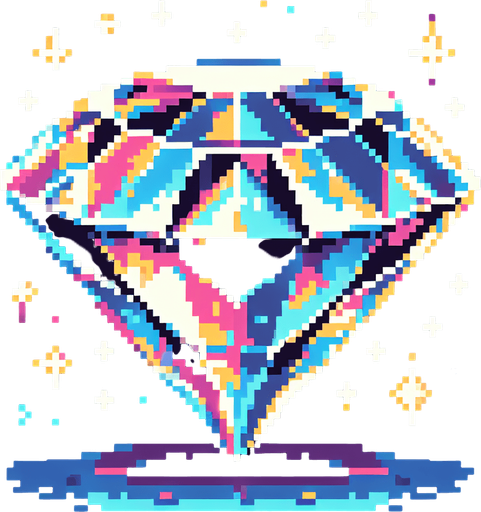 A diamond. Pixel art..
Single Game Texture.  In-Game asset.  2d.  Blank background.  High contrast.  No shadows