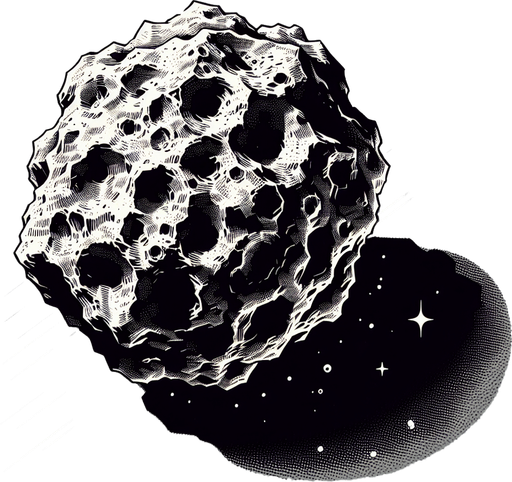 Asteroid.
Single Game Texture.  In-Game asset.  2d.  Blank background.  High contrast.  No shadows