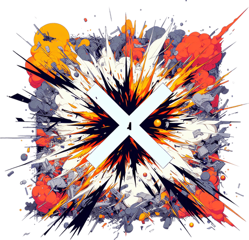 爆炸，里面有X4的字样.
Single Game Texture. In-Game asset. 2d. Blank background. High contrast. No shadows.