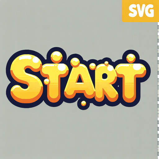 an SVG of the word 'Start'. word should be yellow and the font should look like its made out of bubbles. cartoon.
Single Game Texture.  In-Game asset.  2d.  Blank background.  High contrast.  No shadows