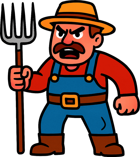 angry farmer with all body.
In-Game asset.  2d.  High contrast.  No shadows