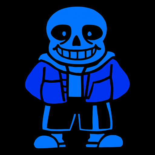 Sans de color azul.
In-Game asset.  2d.  High contrast.  No shadows