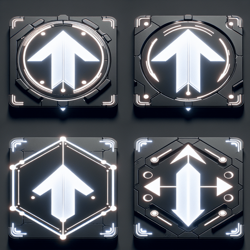 A set of dynamic, futuristic arrow indicators designed for a top-down 2D game. Each arrow is sleek and glowing, with a minimalistic design to fit a sci-fi aesthetic. The set includes four arrows pointing in cardinal directions: up, down, left, and right. These arrows have a subtle animated glow effect and are designed to overlay on a game floor to indicate navigable doorways after clearing a room. They are semi-transparent to avoid obstructing the gameplay view..
Single Game Texture. In-Game asset. 2D. Blank background. High contrast. No shadows. Includes four glowing arrows for cardinal directions (up, down, left, right). Designed for overlay on the game floor, semi-transparent with a glowing effect.