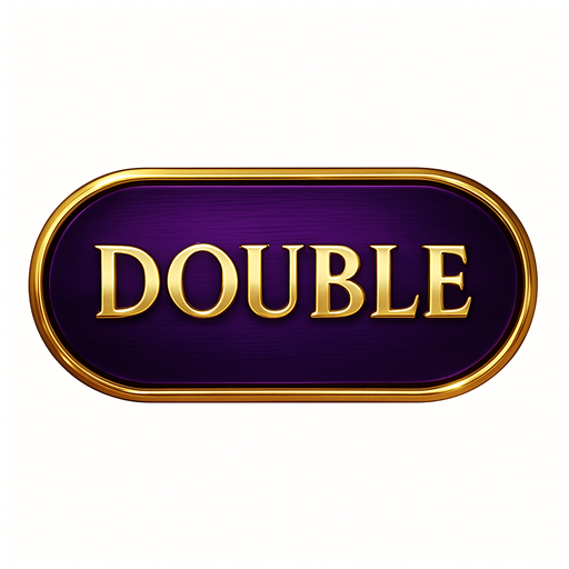 Crea un asset visual para el botón 'DOUBLE' (Doblar Apuesta) para la mesa de Blackjack de lujo.

Objetivo: Un botón claro y elegante que permita al jugador doblar su apuesta, coherente con la opulencia del casino.

Diseño:

Forma: Óvalo o rectángulo con bordes suaves, prominente y fácil de pulsar.

Texto Central: La palabra 'DOUBLE' (o 'DOBLAR') en mayúsculas, con tipografía audaz, limpia y elegante de casino.

Color: Base en un color que sugiera riesgo/recompensa, como un púrpura real o un dorado más oscuro, con acabado metálico o pulido.

Borde: Un borde brillante en dorado o plateado.

Efectos (si Upit lo permite):

Sutil efecto de relieve o biselado para darle profundidad.

Un ligero brillo o resplandor que lo haga destacar.

Textura que simule metal pulido o un material lujoso.

Fondo: Asset independiente con fondo transparente..
In-Game asset.  2d.  High contrast.  No shadows