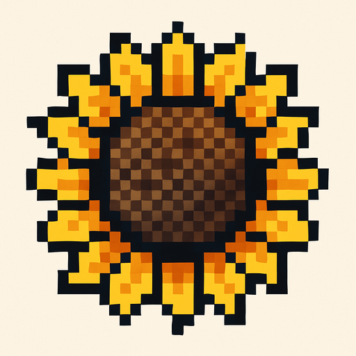 Cabeza de girasol, pixelart.
In-Game asset.  2d.  High contrast.  No shadows