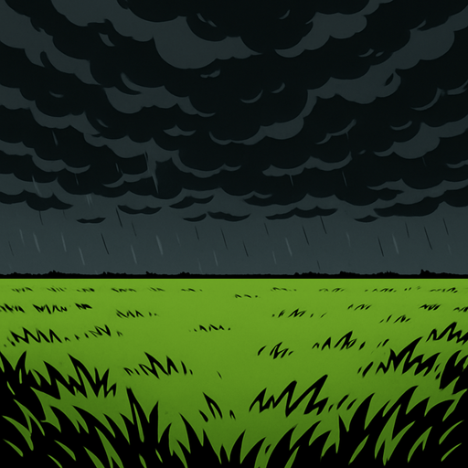 An open space of grass with dark rainy clouds up above
Easily looper.
In-Game asset.  2d.  High contrast.  No shadows