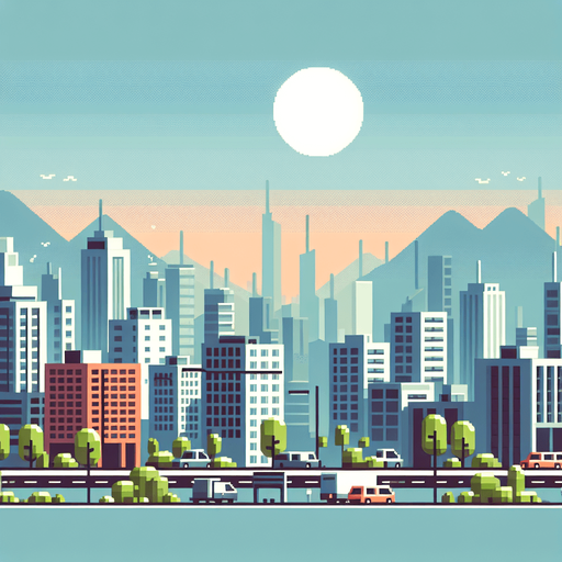 Loopable City image.
Single Game Texture.  In-Game asset.  2d.  Blank background.  High contrast.  No shadows