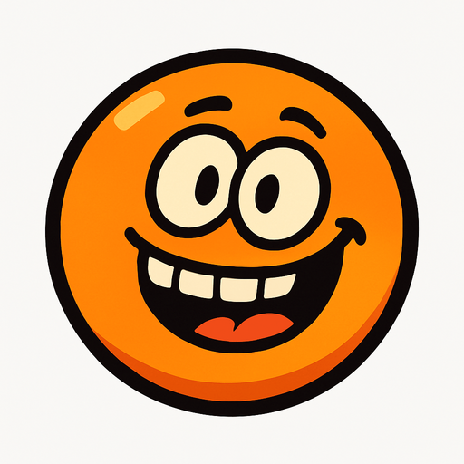 An orange round ball with a silly smile.
In-Game asset.  High contrast.  No shadows