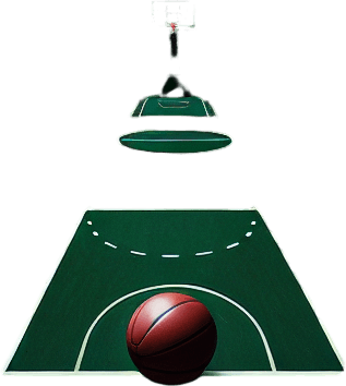 POV basketball court in forest.
Full screen. Background. High detail