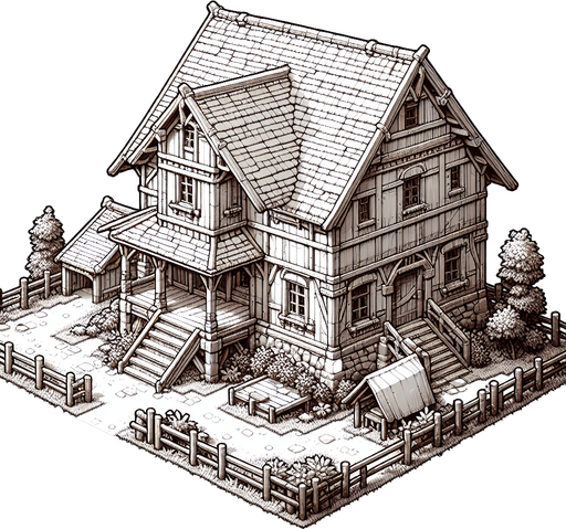 A house.
Single Game Texture.  In-Game asset.  2d.  Blank background.  High contrast.  No shadows