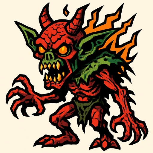 kıyamet canavarı goblin.
In-Game asset.  2d.  High contrast.  No shadows
