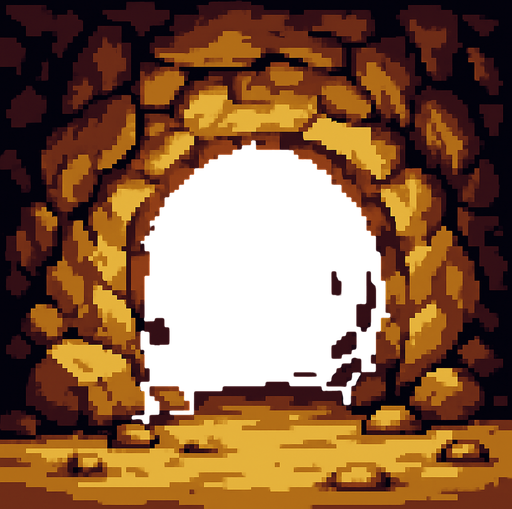 2d pixel cave'view from outside.
In-Game asset.  2d.  High contrast.  No shadows