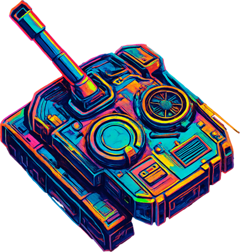 tank upper head part only without the tank. seen from above. with cyberpunk style mixed by abstracts. HD colors. seen from upper side of the tank
In-Game asset.  2d.  High contrast.  No shadows