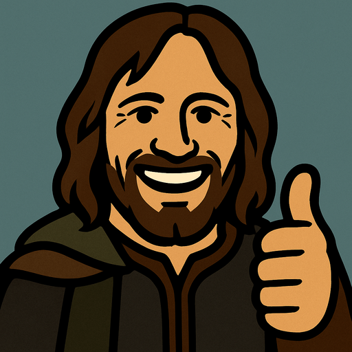 Tamamen aynı sanatsal formda ama parmağını yukarı kaldırıp gülen ARAGORN olacak