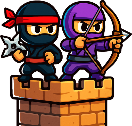 On tower have both ninjas assets one have star and one have bow. HD colors.
In-Game asset.  2d.  High contrast.  No shadows
