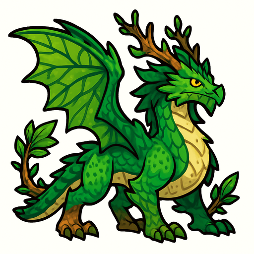 Dragon légendaire de la nature.
In-Game asset.  2d.  High contrast.  No shadows