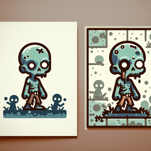 A cartoon style zombie.
Single Game Texture. In-Game asset. 2d. Blank background. High contrast. No shadows.