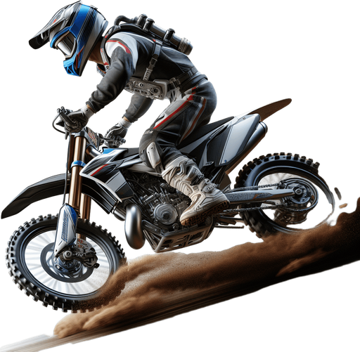 Photorealistic crossmotor racer, from back and verytop view