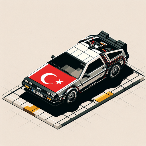 DeLorean car, seen from behind Top down, gta2, Single Game Texture. In-game asset. 2d. Empty background. High contrast. No shadows. isometric. Use modified car with turkish flag..
Single Game Texture. In-Game asset. 2d. Blank background. High contrast. No shadows.