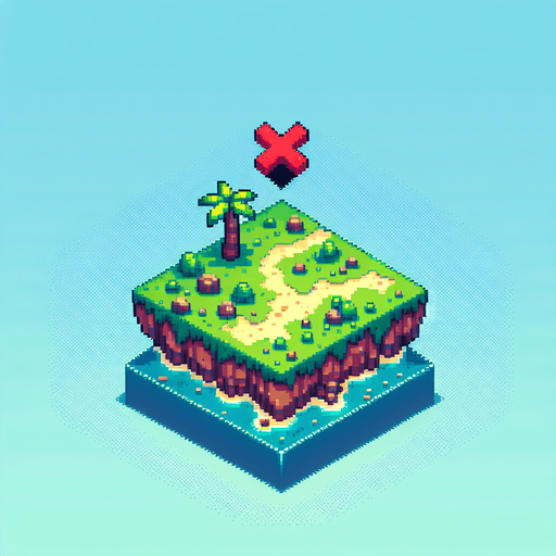 isometric tiny mini pirate island that floats in the sky. an red painted X marks the spot located in the center of the map. pixelated. 8 bit..
Single Game Texture. In-Game asset. 2d. Blank background. High contrast. No shadows.