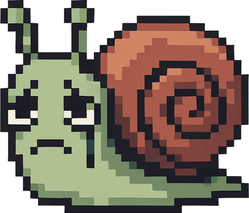 desperate depressive cute snail 2d pixel art.
In-Game asset.  2d.  High contrast.  No shadows