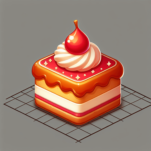 gâteau.
Single Game Texture.  In-Game asset.  2d.  Blank background.  High contrast.  No shadows