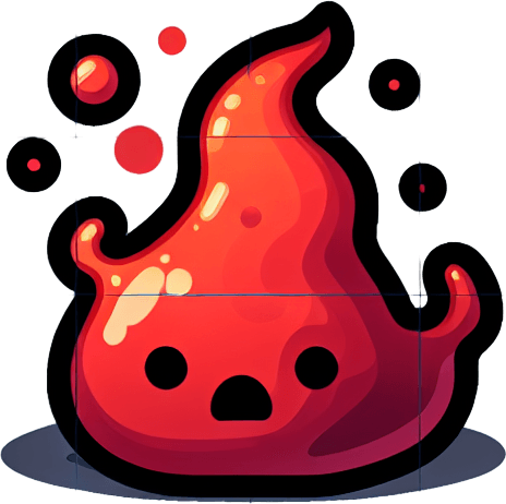 Un slime rojo prendido fuego RPG con estilo suave y simple.
Single Game Texture.  In-Game asset.  2d.  Blank background.  High contrast.  No shadows