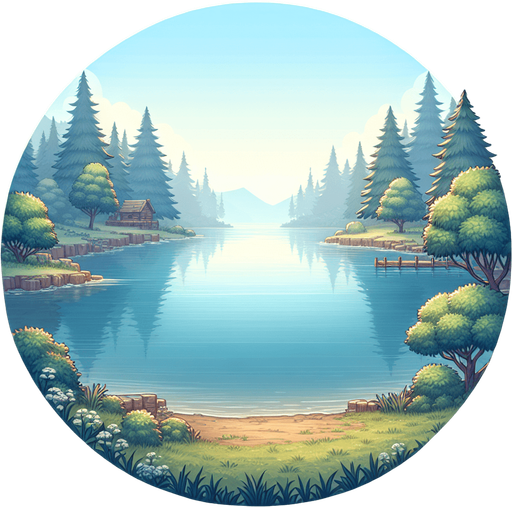 A nice lake Single Game Texture. In-Game asset. 2d. Blank background. High contrast. No shadows.