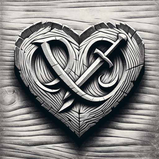 J+G ingrained in a heart, on wood by a knife.
Single Game Texture. In-Game asset. 2d. Blank background. High contrast. No shadows.
