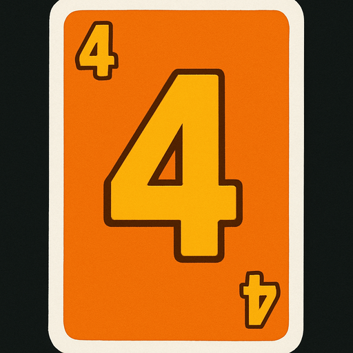 Rectangular card numbered 4, with a white border around it and an orange background..
In-Game asset.  2d.  High contrast.  No shadows