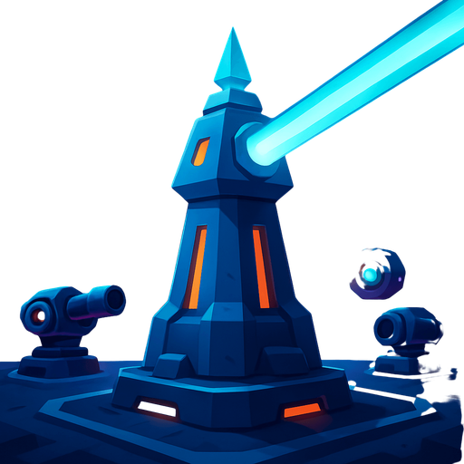 Front-facing icon, Fullscreen modern App Store art style with futuristic tower defense, 16:9, high definition.  No text captions!