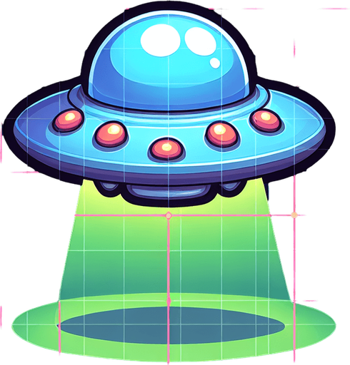 a goofy ufo.
Single Game Texture.  In-Game asset.  2d.  Blank background.  High contrast.  No shadows